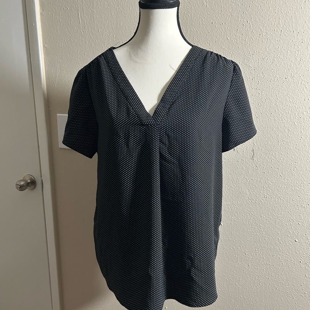 Hilary Radley Black and White Dotted Blouse